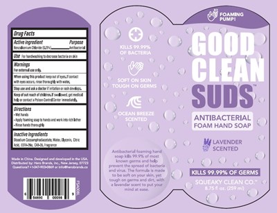 Good Clean Suds Antibacterial foam hand soap lavender scented 259 ml bzk 013.jpg label image - Good Clean Suds Antibacterial foam hand soap lavender scented 259 ml bzk 013